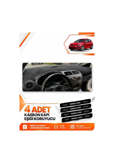 Seat Leon 2005-2012 Uyumlu Ön Göğüs Torpido Koruma Kılıfı Halısı Koruyucu - Siyah Gri