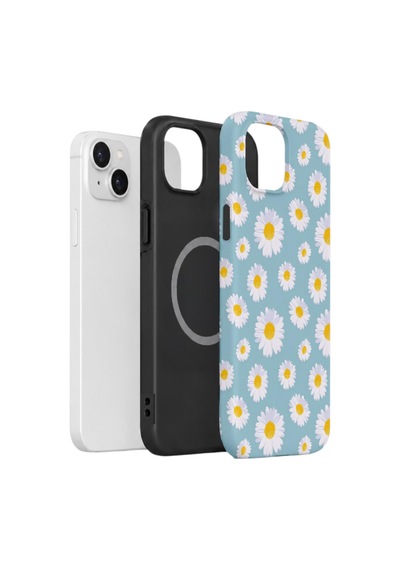Apple iPhone Uyumlu 15 Vorian Çift Katmanlı Magsafe Kılıf Daisy Sky