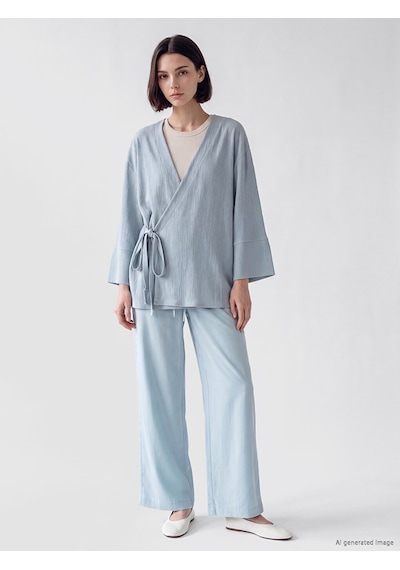 Lcw Modest Mavi Kruvaze Yaka Oversize Kadın Kimono