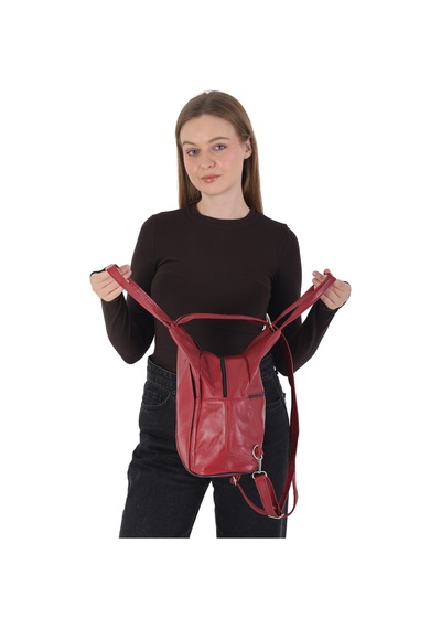 Erzeno Hakiki Deri Bordo Kadın Sırt Çantası / Çok Fonksiyonlu Omuz Çantası Ve Sırt Çantası Bordoo - 703771354 Bordoo