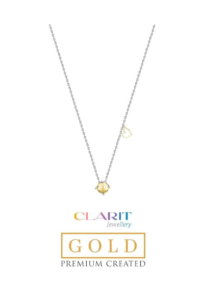 Created Light Yellow Canary Taşlı Clarit Serisi 8 Ayar Beyaz Altın Kolye