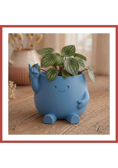 Bezos 3d Baskı Smiley Face Planter - Gülümseyen Karakterli Saksı-mavi Erdotıca Standart