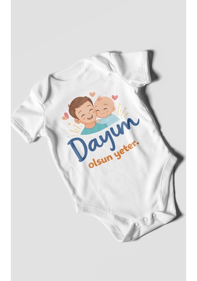 Morivokids Dayım Olsun Yeter Kısa Kollu Bebek Body %100 Pamuk Beyaz