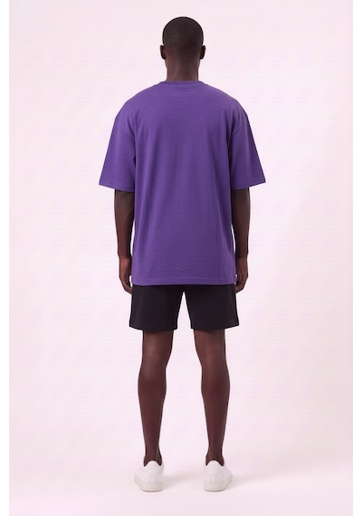 Lixa Air Jordan Orta Logo Mor Oversize Erkek T-shirt 142730 SİYAH