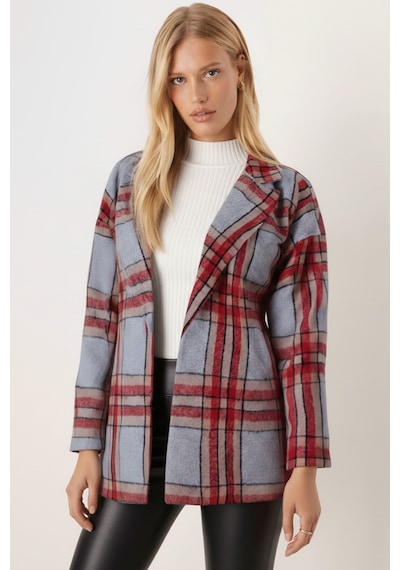 Armonika Kadın Gri Melanj Erkek Yaka Yanları Yırtmaçlı Oversize Ceket Arm-26k001009