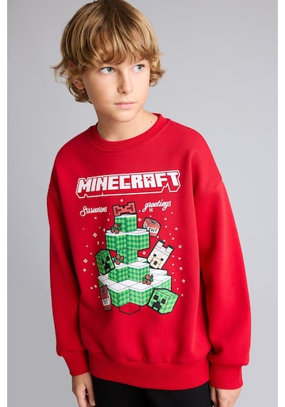 Defacto Yılbaşı Temalı Minecraft Baskılı Bisiklet Yaka İçi Yumuşak Tüylü Kalın Sweatshirt Erkek Çocuk I5171a826wnrd350 Kırmızı-rd350