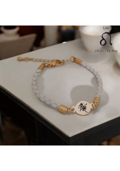 Aslan Burçlarına Özel Oval Motifli 14 Ayar Altın Plakalı Doğal Beyaz Derili Hediye Bileklik-529burç Aslan Aslan Burçlarına Özel Oval Motifli 14 Ayar Altın Plakalı Doğal Beyaz Derili Hediye Bileklik-529burç Aslan
