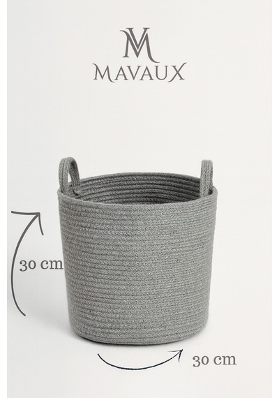 Mavaux Çok Amaçlı, 30cm-30cm Orta Boy, Yanları Saplı, Jüt, Hasır, Dokuma Sepet, Düzenleyici Organizer Gri
