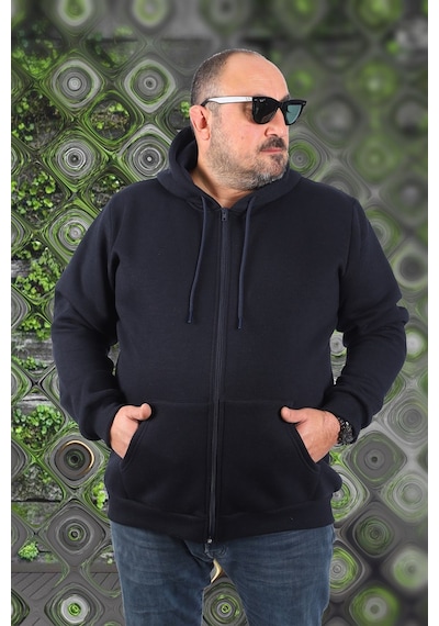 Moc Grande Mocgrande Büyük Beden Unisex Kapüşonlu 3Ip Sweat 11701 Koyu Laciv