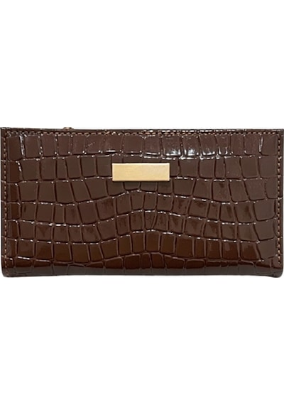 Adelina Bags Kadın Timsah Deseni Görünümlü Basic Küçük Acı Kahve Cüzdan Acı Kahverengi