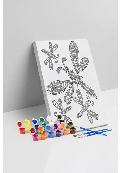 Yusufçuk Desenli Mandala Tuval Boyama Seti 40x50 Cm