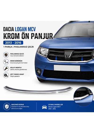 Dacia Logan Mcv Krom Ön Panjur 2013-2016 1Prç Paslanmaz Çelik N11.6486