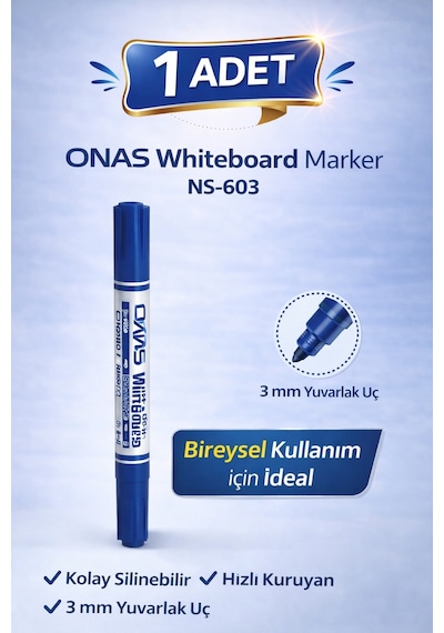 Onas Whiteboard Marker Ns-603 Mavi Tahta Kalemi 3 Mm Yuvarlak Uç 1 Adet Diğer