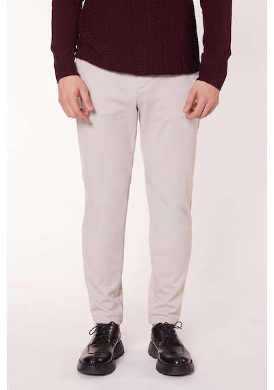 Braccas Erkek Yandan Cepli Beli Yarım Lastikli Slim Fit Chino Bej Pantolon Bej