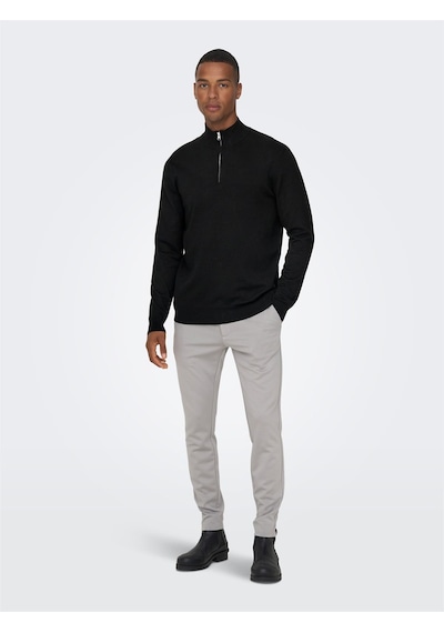 Only & Sons Onswyler Lıfe Reg 14 Half Zıp Knıt Noos Erkek Black Kazak - 22021264 Siyah