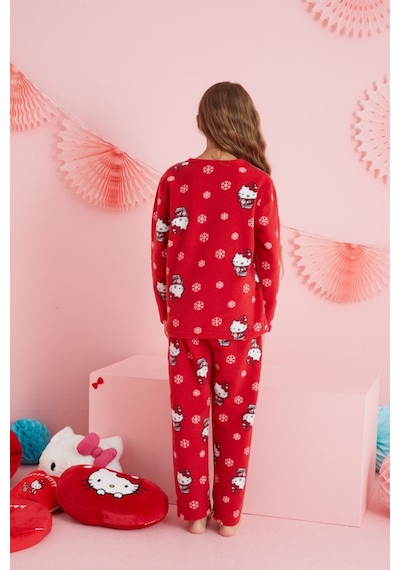 Siyah İnci Lisanslı Polar Çok Renkli Bisklet Yaka Pijama Takım Hk324 Kırmızı