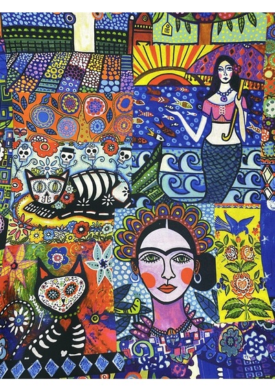 Enesar Home Chiapas Kahlo Etnik Desenli Kumaş Dijital Baskı Döşemelik Kumaş 100 x 140 cm