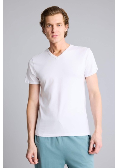 Defacto Slim Fit Dar Kesim V Yaka Üst L4884az25auwt34 Beyaz