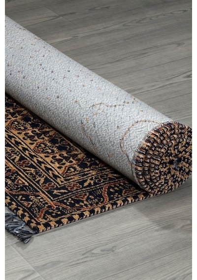 Siyah Renkli Afgan Tarzı Altı Kaymaz Yıkanabilir Şönil Kilim-599