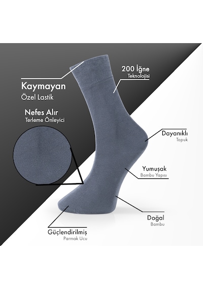 Saf Bambu Erkek Soket Uzun Düz Füme Çorap Dikişsiz Premium Kutulu 6'lı L5952aznb Softaura