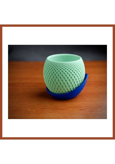 Bezos 3d Baskı Küre Saksı - Kafes Dokulu İki Parçalı Dekoratif Saksı - Mint-mavi Pro Standart 00524534