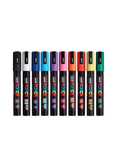 Su Bazlı Kalıcı Markör, Farklı Yüzeyler İçin, Pc-5m, 1,8 2,5 Mm Orta, 10 Adet 3 Siyah+2 Mavi+ 1 Kırmızı+ 1 Yeşil