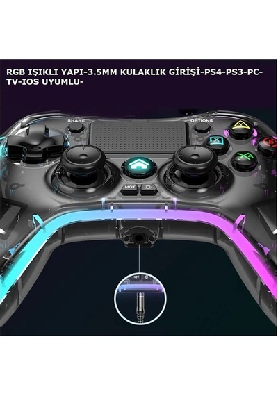 Playstation 4 Rgb Led Işıklı Kablosuz Joystick Gamepad Oyun Kolu