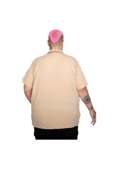 Mode Xl Büyük Beden Erkek Likralı Süprem Cepli Polo Yaka T-shirt 21558 Bej Bej