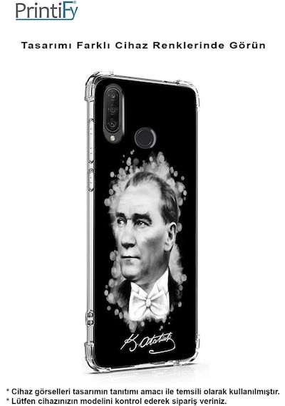 Samsung Galaxy A16 Ile Uyumlu Atatürk Baskılı Şeffaf Köşe Korumalı Antişok Kılıf
