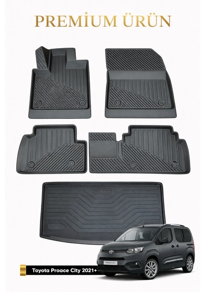 Toyota Proace City 2021+ Uyumlu 3d Oto Paspas Ve Bagaj Havuzu Set Premium