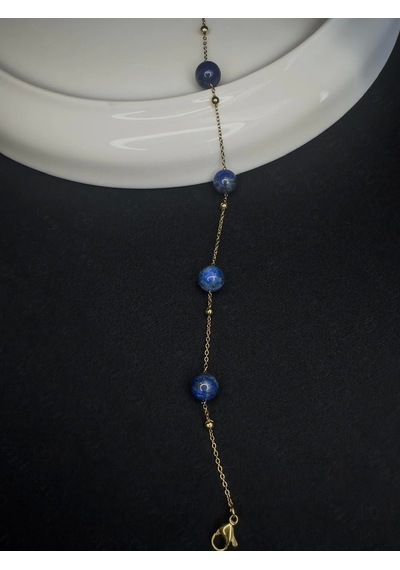 Lapis Lazuli Doğal Taşlı Çelik Bileklik -777 Serisi Gold