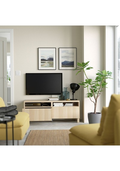 Tv Sehpası, Ağartılmış Meşe Görünümlü, 120x42x48 Cm, Lappvıken, Çıt Çıt Raylı Meşe Tv Sehpası, Ağartılmış Meşe Görünümlü, 120x42x48 Cm, Lappvıken, Çıt Çıt Raylı Meşe