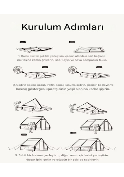 6 Kişilik Şişme Kamp Çadırı 4 Mevsim Deniz Çadır Oxford Kumaşlı P Bej