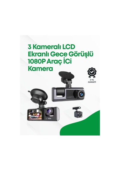 2.0 Lcd Ekranlı Döngüsel Kayıt Özellikli Üç Kameralı Oto Kamera - Verah13990-1244
