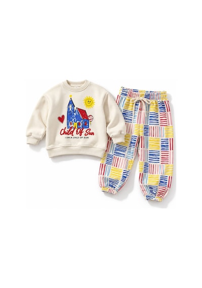 Child Of Sun Baskılı Sweatshirt Ve Lastikli Paça Çizgili Tasarım Eşofman Erkek&kız Çocuk Alt Üst Tak Kırmızı Child Of Sun Baskılı Sweatshirt Ve Lastikli Paça Çizgili Tasarım Eşofman Erkek&kız Çocuk Alt Üst Tak Kırmızı