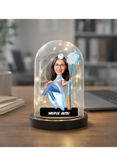 Bk Gift Kişiye Özel Kadın Diş Hekimi Karikatürlü Led Işıklı Cam Fanus Biblo -1, Mesleki Hediye, Sevgiliye-arkadaşa Hediye Kobitmeyencom36868 Bk Gift
