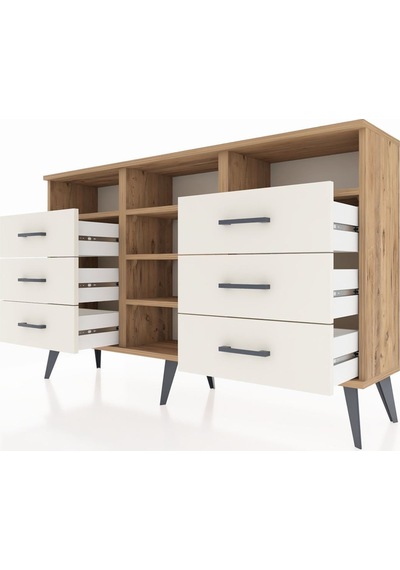 Arges Konsol 5 Raflı 6 Çekmeceli 132x30x83 Çam-çam/aytaşı Çam/aytaşı