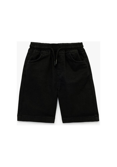 Koton Erkek Çocuk Beli Bağcıklı Cep Detaylı Slim Fit Denim Şort Siyah