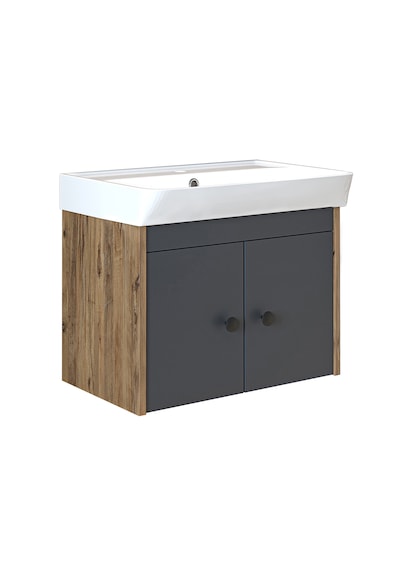 Ada Lavabolu Mat Suntalam Banyo Alt Dolabı 60 Cm Atlantik Çam - Antrasit