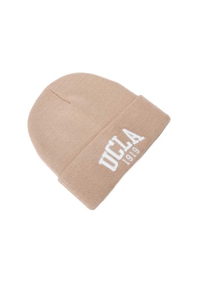 Ucla Lanıta Bej Bere Nakışlı - Unisex Bere Bej
