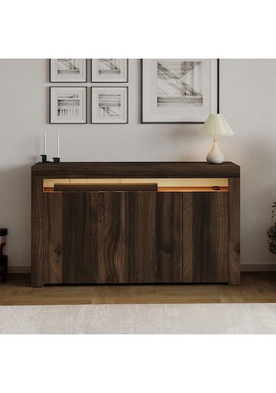 İnarch Dizayn Batı Led Işıklı Konsol Modern 4 Kapaklı Tv Konsolu - Tv Ünitesi Ceviz