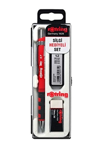 Rotring Tikky Mekanik Kurşun Kalem, Uç Ve Silgi Seti, 0,7 Mm Kalem, 2b Uç, Orta Boy Silgi, Kırmızı, 3'lü Set .