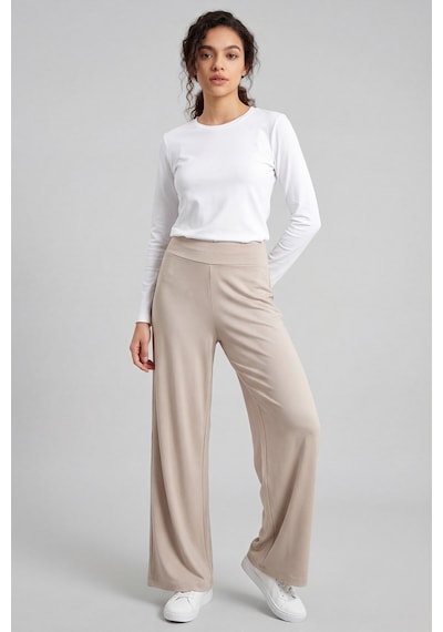 Bej Comfort Fit Geniş Paça Korsajlı Palazzo Kadın Pantolon - 94681