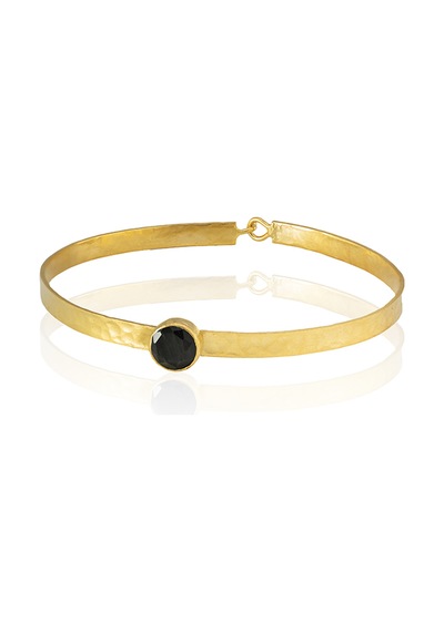 Kadir Jewellery 22 Ayar Altın Kaplama El İşçiliği Zirkon Taşlı Kadın Kelepçe Bilezik Siyah