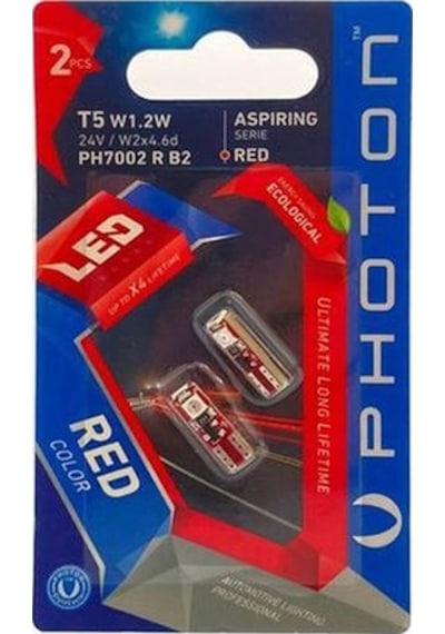 Photon T5 W1.2w 24v Kırmızı 3smd Led 2'lı Blıster