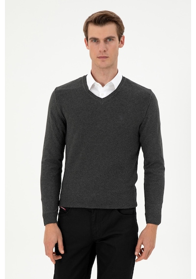 U.S. Polo Assn. Erkek Slim Fit V Yaka Antrasit Melanj Basic Kazak 50288886-VR081