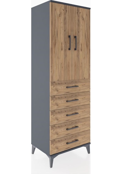 Hyperion Dolap 2 Raflı 5 Çekmeceli 2 Kapaklı 60x44x182 Antras... Antrasit