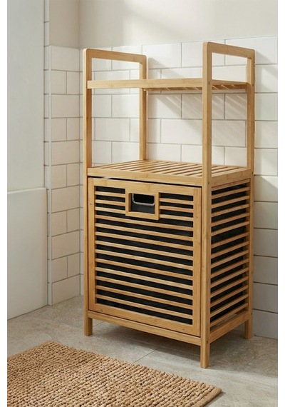 Mien Bambu Dikey Çamaşır Sepeti Raflı Çamaşır Sepeti 40x30x95 Cm Bambu