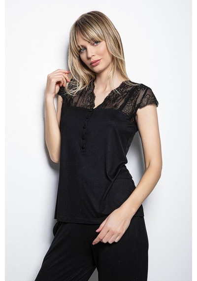 Monamise 18422 Kısa Kollu Pijama Takım - Siyah Siyah