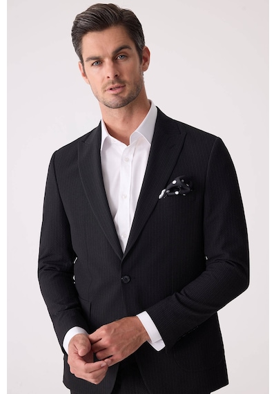 Erkek Siyah Slim Fit Torba Cep Çizgili Jogger Pantolonlu Sivri Ya